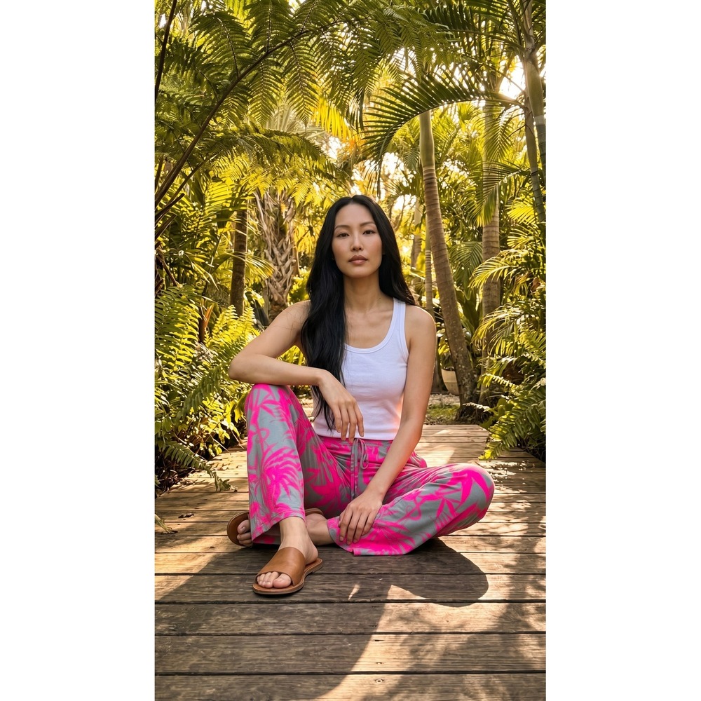 Tori Richard Honolulu‎ Womens S Pink Green Tropical Bamboo Lounge Pants Hawaii